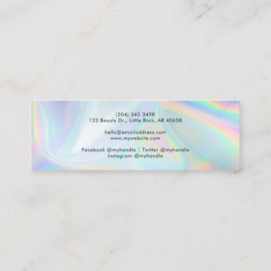 Stijlvolle holografische schoonheidsspecialiste en mini visitekaartje (Achterkant)