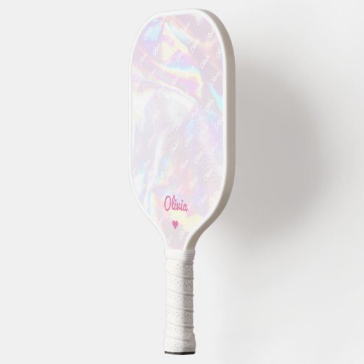 Stijlvolle Holografische Shinny Roze Hart Modern Pickleball Paddle (Links)
