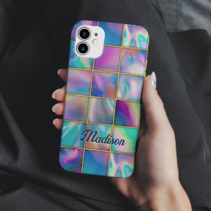 Stijlvolle holografische trendy nepgoud geometrisc iPhone 15 case