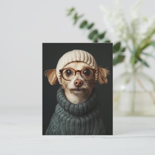 Stijlvolle hond in gezellige outfit briefkaart (Staand voorkant)
