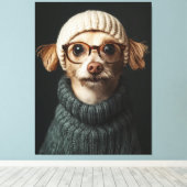 Stijlvolle hond in gezellige outfit canvas afdruk (Insitu (Houten vloer))