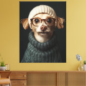 Stijlvolle hond in gezellige outfit canvas afdruk (Insitu (Woonkamer))