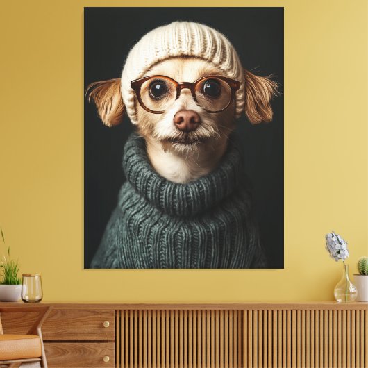 Stijlvolle hond in gezellige outfit canvas afdruk (Insitu (Woonkamer))