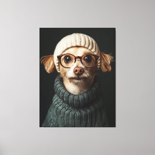 Stijlvolle hond in gezellige outfit canvas afdruk (Voorkant)