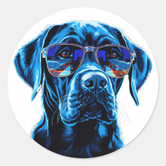 Stijlvolle Hond met reflecterende zonnebril Ronde Sticker
