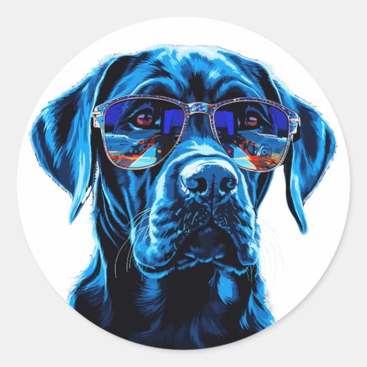 Stijlvolle Hond met reflecterende zonnebril Ronde Sticker (Voorkant)