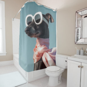 Stijlvolle hond met zonnebril sjaal douchegordijn