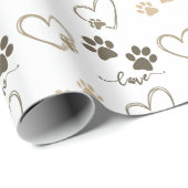 Stijlvolle HOND PAW PRINTS en LIEFDE HARTEN Cadeaupapier (Rol Hoek)