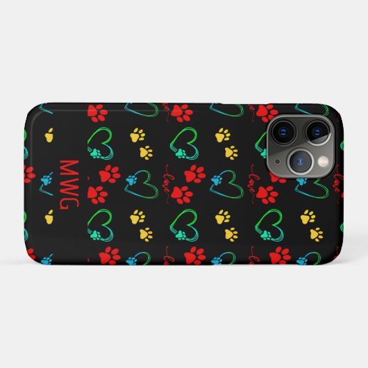 Stijlvolle HOND PAW PRINTS en LIEFDE HARTEN Monogr Case-Mate iPhone Case (Achterkant (horizontaal))