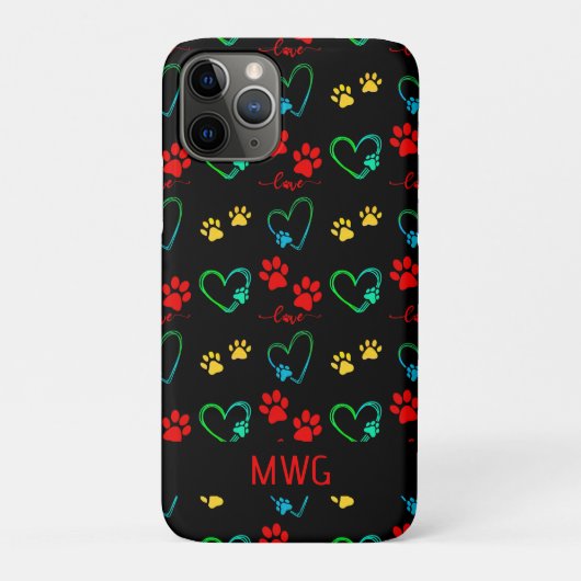 Stijlvolle HOND PAW PRINTS en LIEFDE HARTEN Monogr Case-Mate iPhone Case (Achterkant)