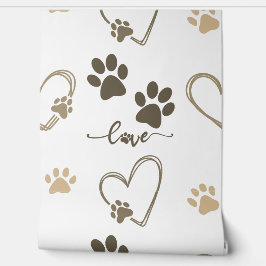 Stijlvolle HOND PAW PRINTS en LIEFDE HARTEN Wallpa Behang