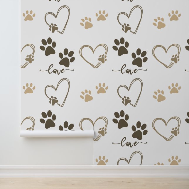 Stijlvolle HOND PAW PRINTS en LIEFDE HARTEN Wallpa Behang (Applicatie)
