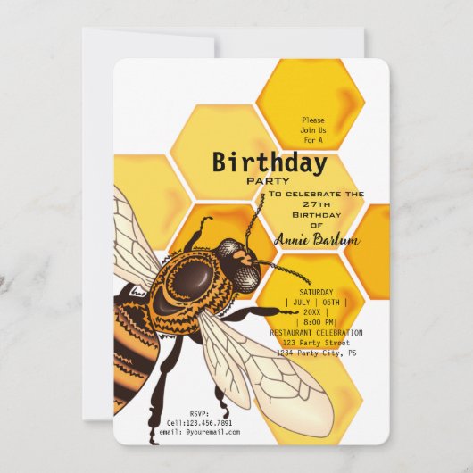 Stijlvolle Honeybee & Honeycomb Verjaardagsuitnodi Kaart (Voorkant)