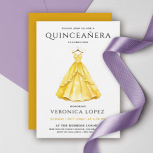 Stijlvolle honinggele Quinceañera-jurk aquarel Kaart