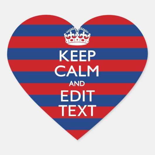 Stijlvolle HOP CALM EN Jouw tekst op strepen Hart Sticker (Voorkant)