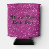 Stijlvolle Hot Pink Glitter Blijf thuis Rock Star Blikjeskoeler (Voorkant)
