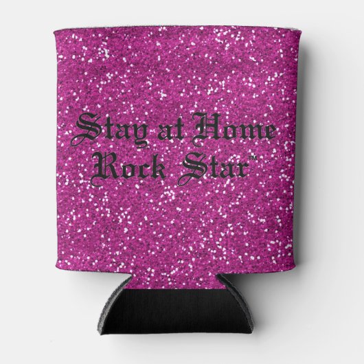 Stijlvolle Hot Pink Glitter Blijf thuis Rock Star Blikjeskoeler (Voorkant)