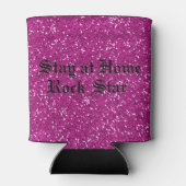 Stijlvolle Hot Pink Glitter Blijf thuis Rock Star Blikjeskoeler (Achterkant)