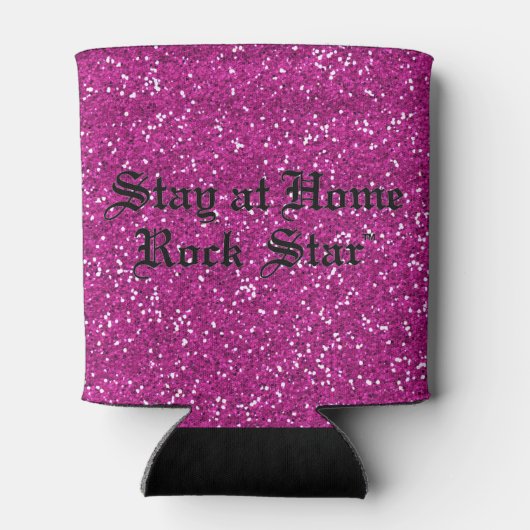 Stijlvolle Hot Pink Glitter Blijf thuis Rock Star Blikjeskoeler (Achterkant)