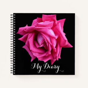 Stijlvolle hot pink roos bloem zwart trendy notitieboek
