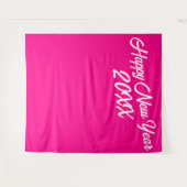 Stijlvolle Hot Pink White Script Gelukkig Nieuwjaa Wandkleed (Voorkant (horizontaal))