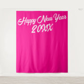 Stijlvolle Hot Pink White Script Gelukkig Nieuwjaa Wandkleed (Voorkant)