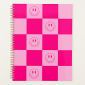 Stijlvolle Hot roze geruite & schattige gelukkige  Planner (Voorkant)
