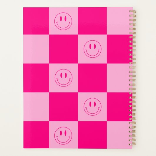Stijlvolle Hot roze geruite & schattige gelukkige  Planner (Achterkant)