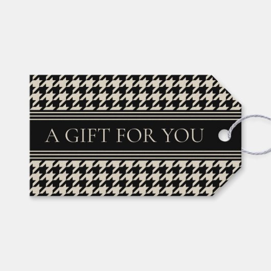 Stijlvolle Houndstooth Black Off-White Elegant Cadeaulabel (Voorkant (Horizontaal))