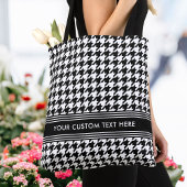 Stijlvolle Houndstooth Gepersonaliseerd Zwart Wit Tote Bag