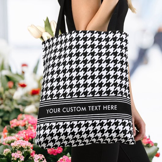 Stijlvolle Houndstooth Gepersonaliseerd Zwart Wit Tote Bag