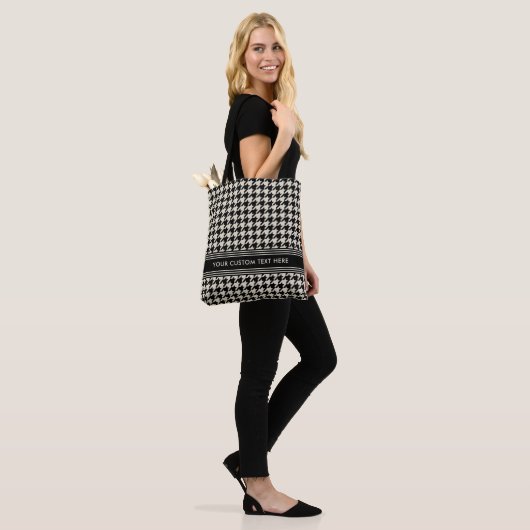 Stijlvolle Houndstooth Gepersonaliseerde Zwart Off Tote Bag (Op model)
