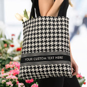 Stijlvolle Houndstooth Gepersonaliseerde Zwart Off Tote Bag