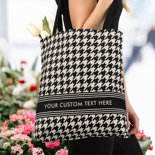Stijlvolle Houndstooth Gepersonaliseerde Zwart Off Tote Bag