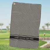 Stijlvolle Houndstooth Patroon Naam Zwart Off-Whit Golfhanddoek