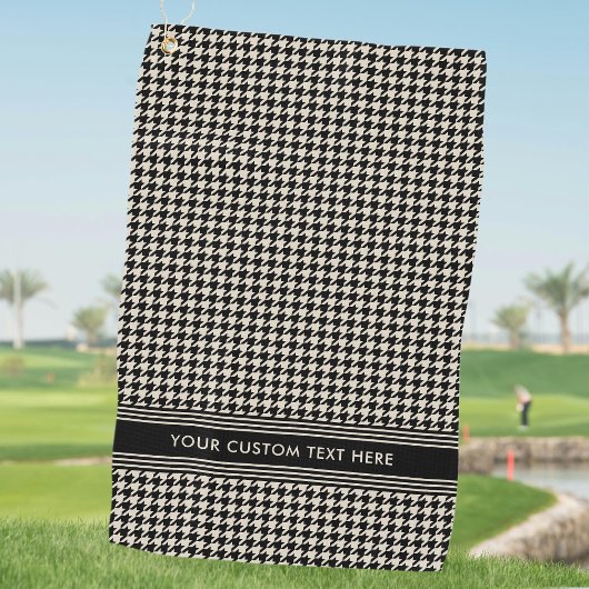 Stijlvolle Houndstooth Patroon Naam Zwart Off-Whit Golfhanddoek