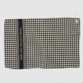 Stijlvolle Houndstooth Patroon Naam Zwart Off-Whit Golfhanddoek (Horizontaal)