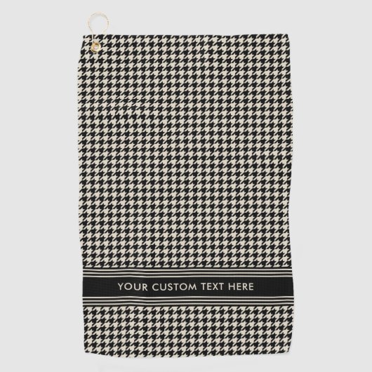 Stijlvolle Houndstooth Patroon Naam Zwart Off-Whit Golfhanddoek (Voorkant)