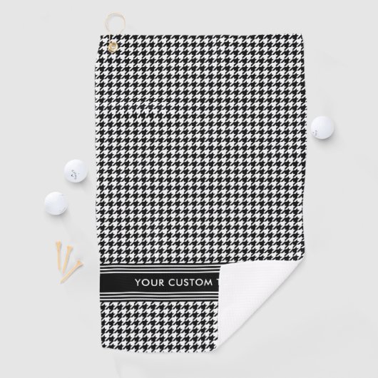 Stijlvolle Houndstooth Patroon Naam Zwart Wit Golfhanddoek (Insitu)