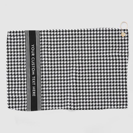 Stijlvolle Houndstooth Patroon Naam Zwart Wit Golfhanddoek (Horizontaal)