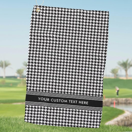 Stijlvolle Houndstooth Patroon Naam Zwart Wit Golfhanddoek