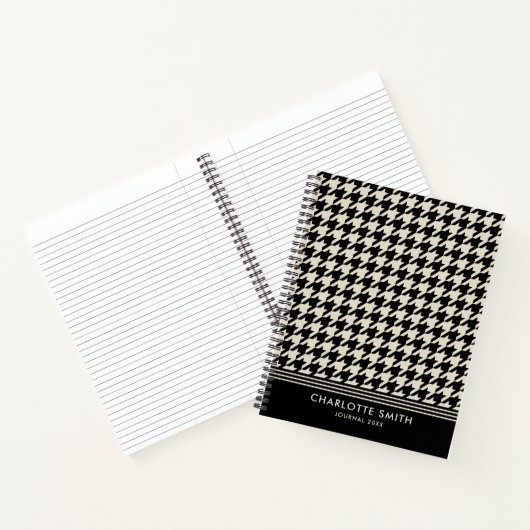 Stijlvolle Houndstooth Patroon Zwart Off-white Spi Notitieboek (Binnen)