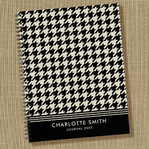 Stijlvolle Houndstooth Patroon Zwart Off-white Spi Notitieboek