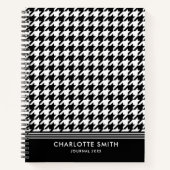 Stijlvolle Houndstooth Patroon Zwart Wit Spiraal Notitieboek (Voorkant)