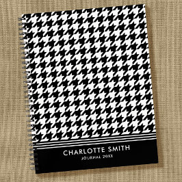 Stijlvolle Houndstooth Patroon Zwart Wit Spiraal Notitieboek