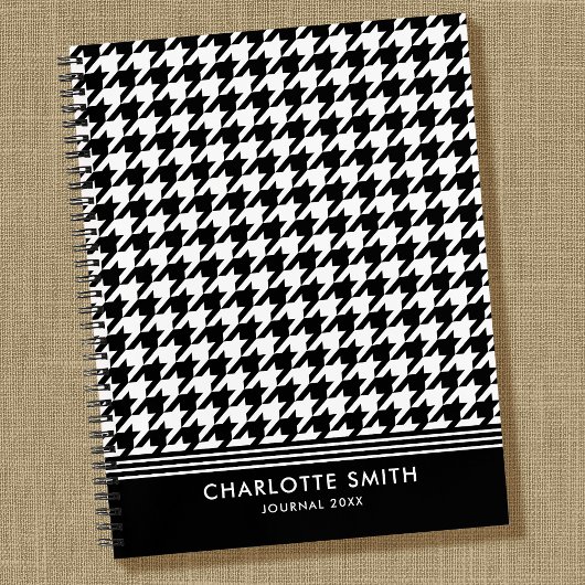Stijlvolle Houndstooth Patroon Zwart Wit Spiraal Notitieboek