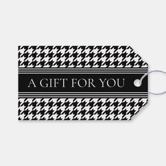 Stijlvolle Houndstooth Zwart & Wit Elegant Cadeaulabel (Voorkant (Horizontaal))