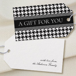 Stijlvolle Houndstooth Zwart & Wit Elegant Cadeaulabel