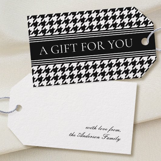 Stijlvolle Houndstooth Zwart & Wit Elegant Cadeaulabel