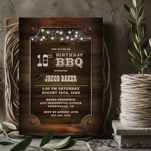 Stijlvolle Hout 18e Verjaardag BBQ Kaart